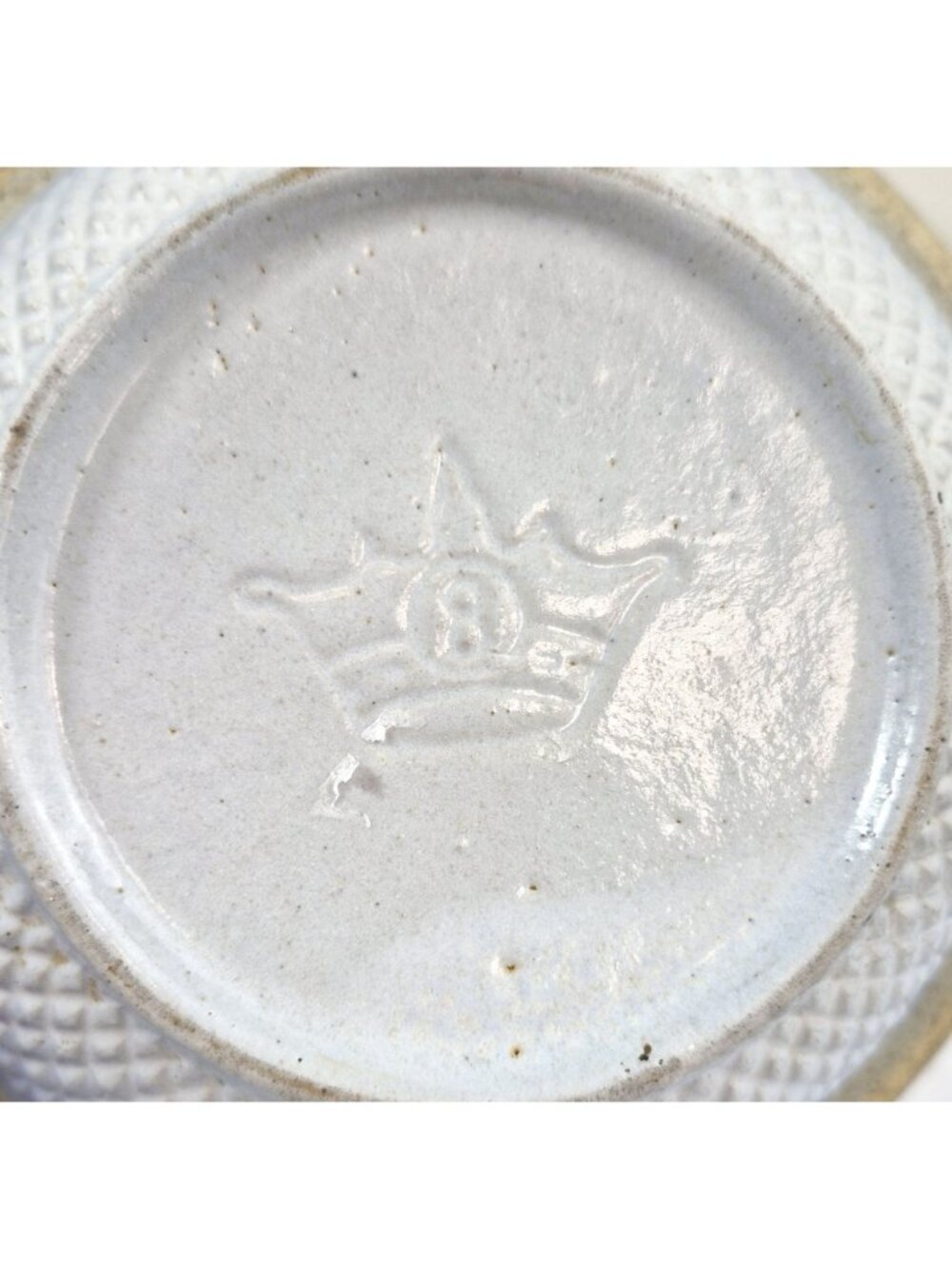 Vintage Blue Stoneware Mixing Bowl Crown Mark Embossed Pottery 8 in - Picture 3 of 6